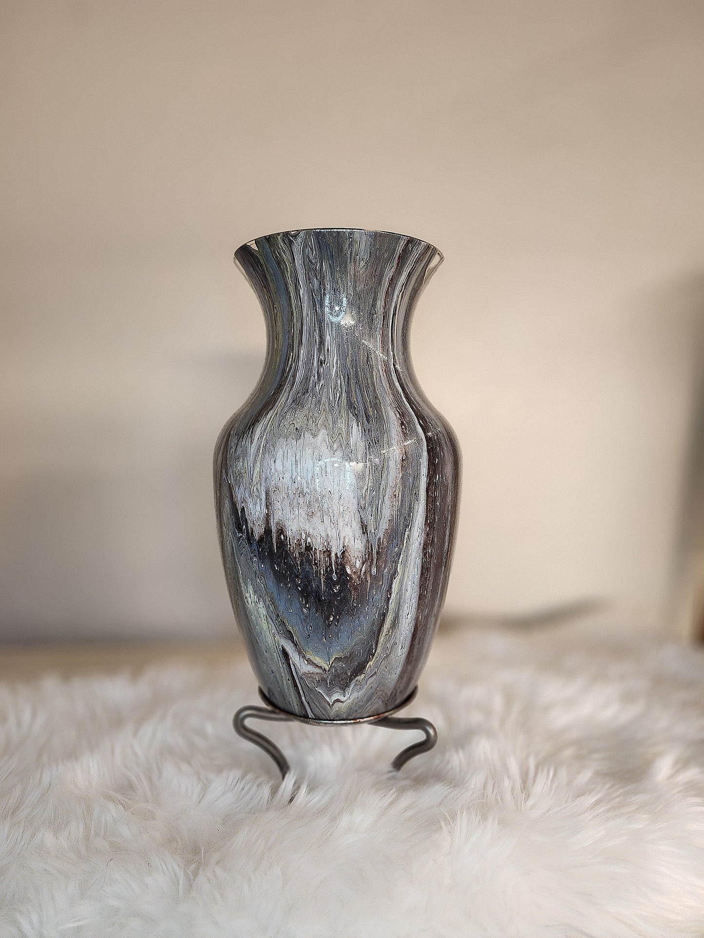 (Blue, Grey, Brown, and White) Acrylic Fluid Art Vase 6.5"W x 11"H