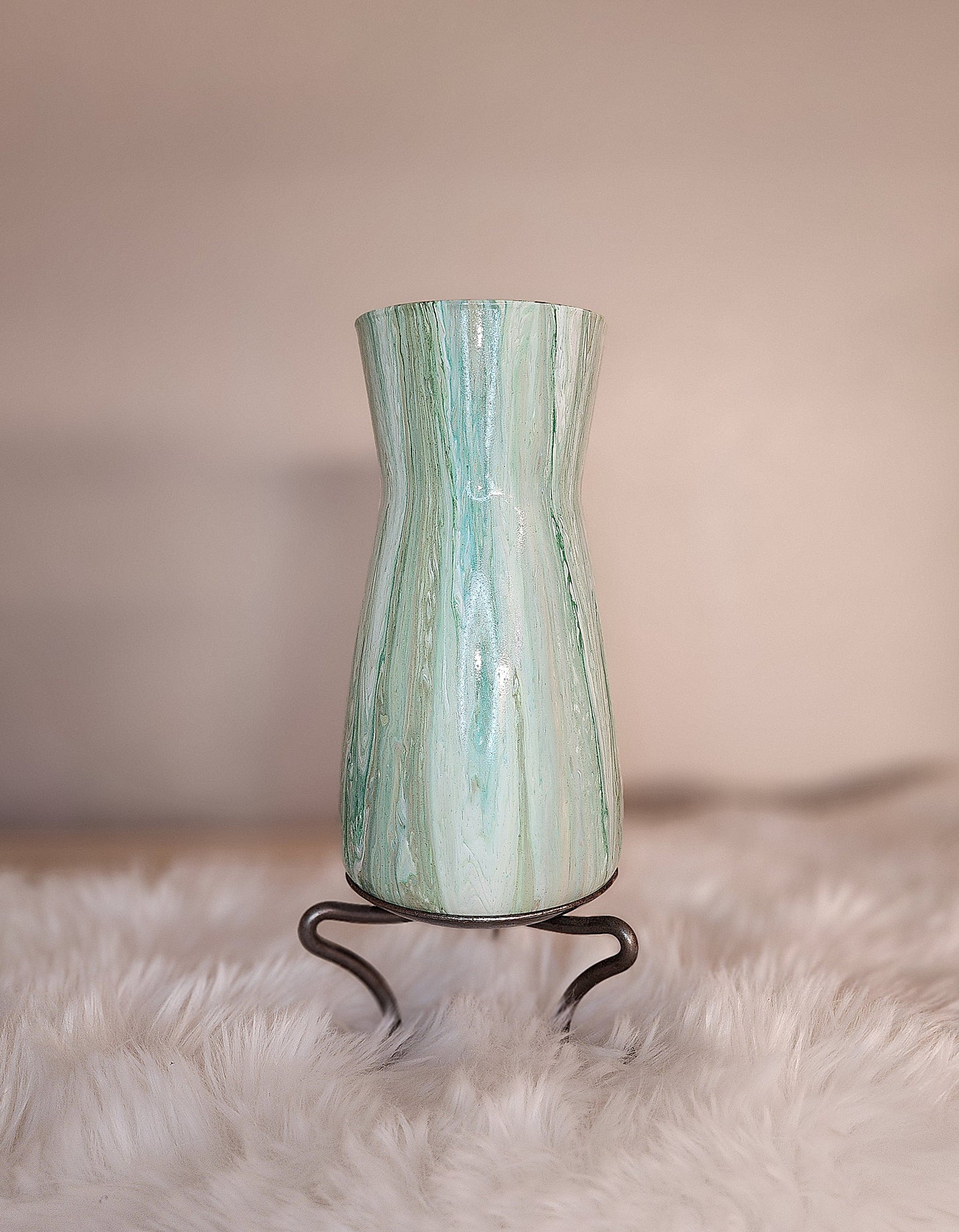 (Aqua, White, and Tan) Acrylic Fluid Art Vase 4"W x8"H