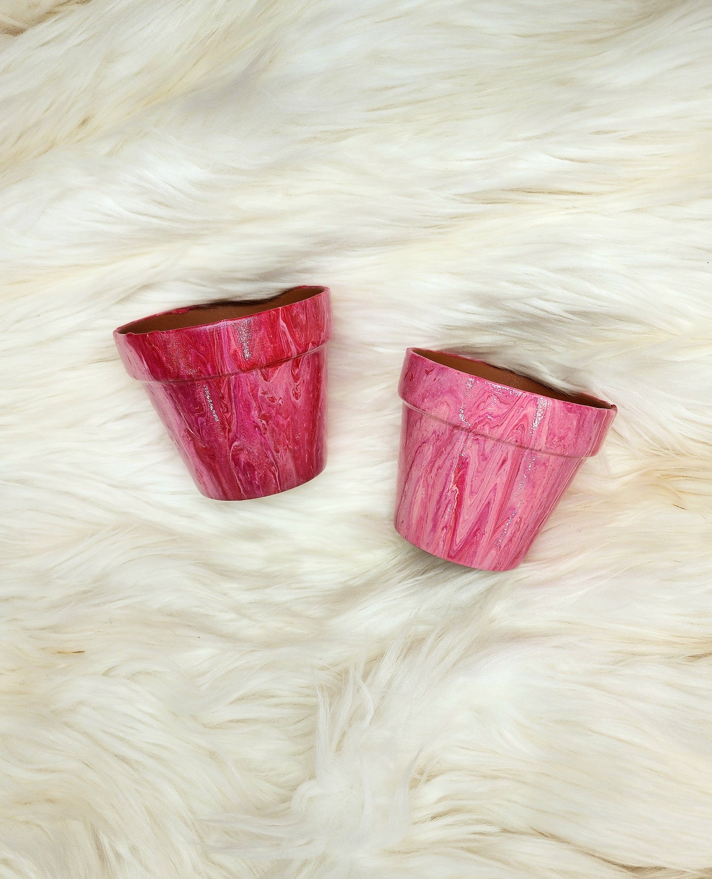 (Pink, Red, and Magenta) Acrylic Fluid Art Pots - (Set of 2) 4"w x 3.5"h