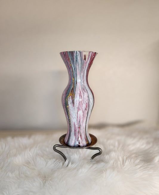 (White, Red, and Green with *Gold Flakes) Acrylic Fluid Art Vase 3.5"w x 9"h