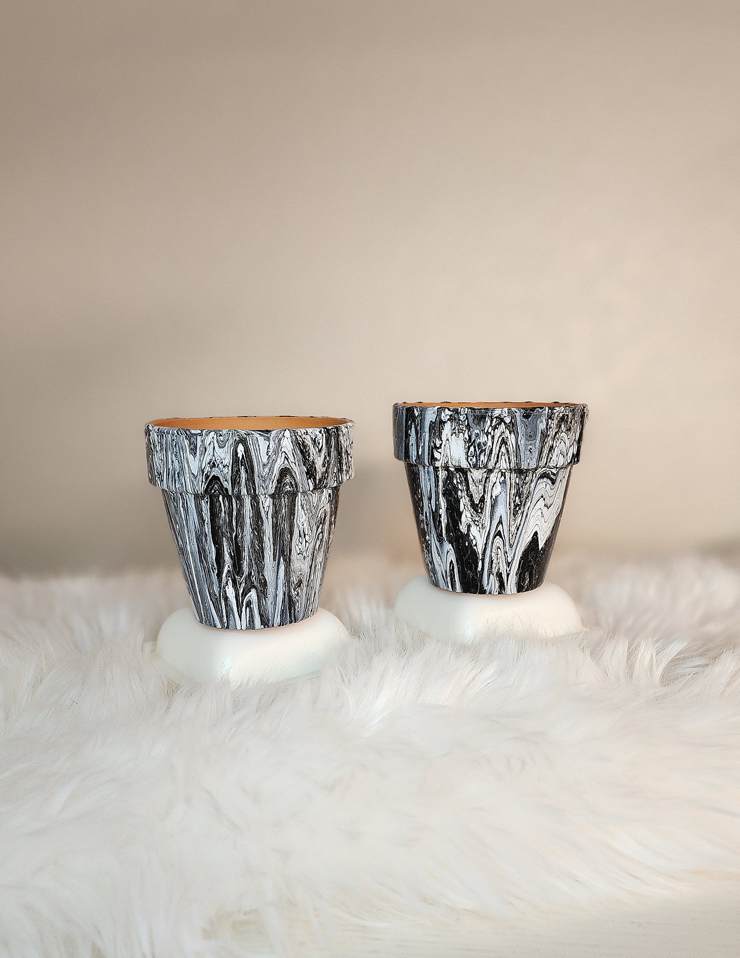 (Black, White, and Gray) Acrylic Fluid Art Pot