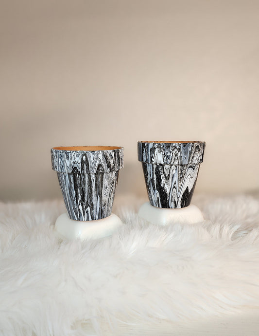 (Black, White, and Gray) Acrylic Fluid Art Pot