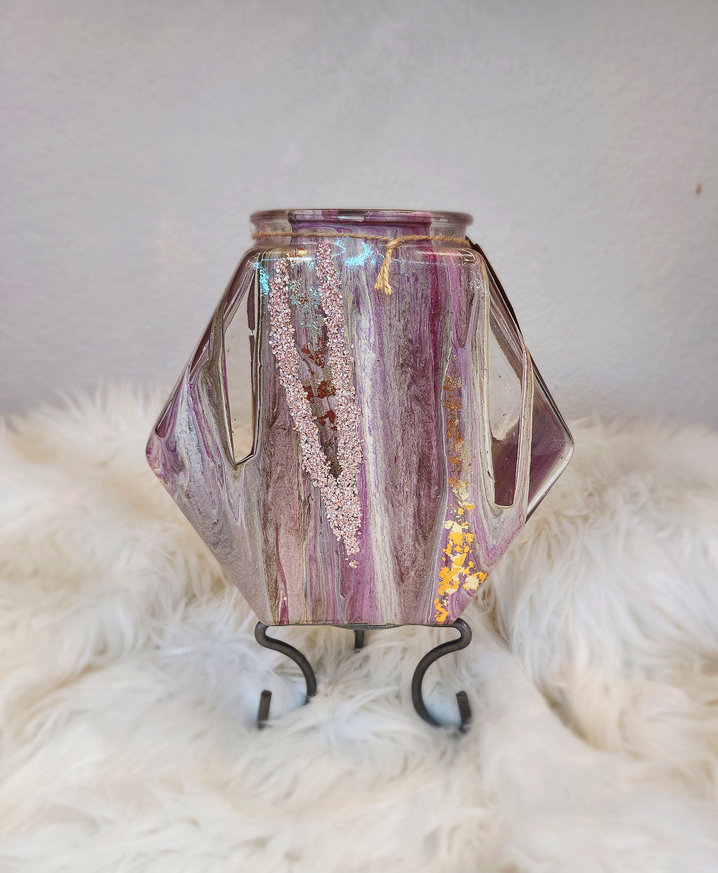 (Pink, White, Tan, Brown with *Sparkle Accents and Gold/Silver Flake) Acrylic Fluid Art Vase 8"W x 8"H