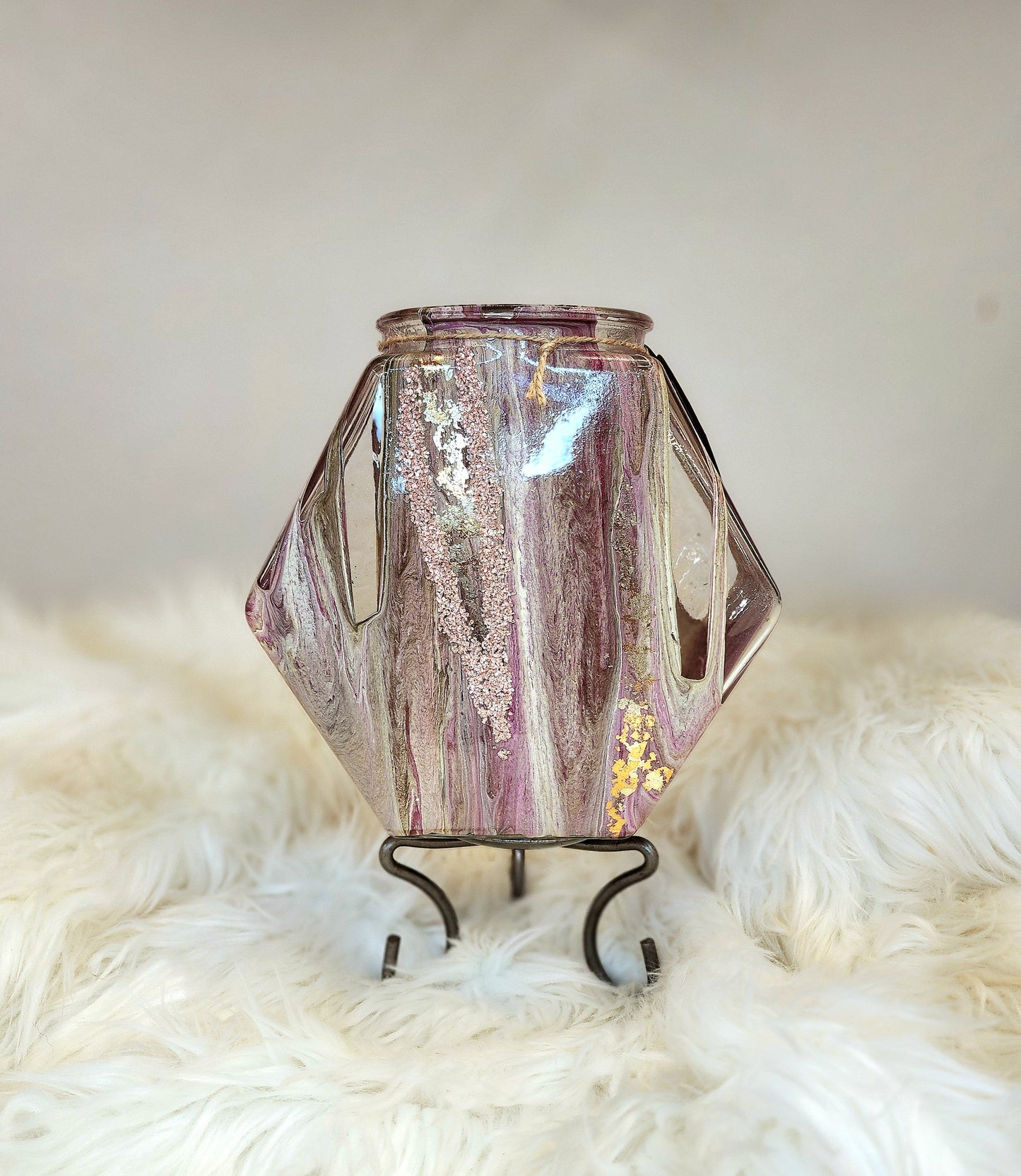 (Pink, White, Tan, Brown with *Sparkle Accents and Gold/Silver Flake) Acrylic Fluid Art Vase 8"W x 8"H