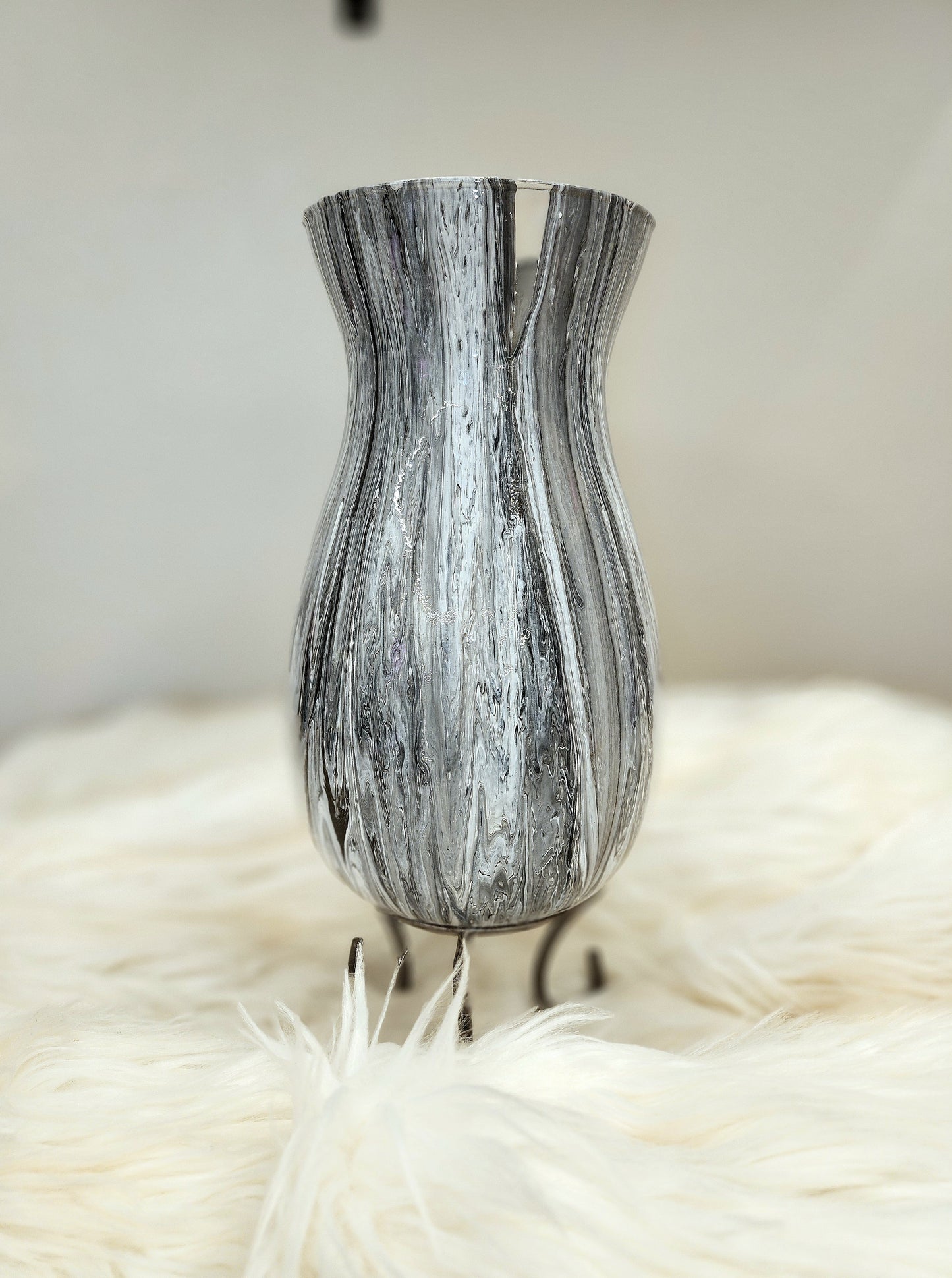 (White, Black, and Gray) Acrylic Fluid Art Vase 6.5"w x 10.5"h