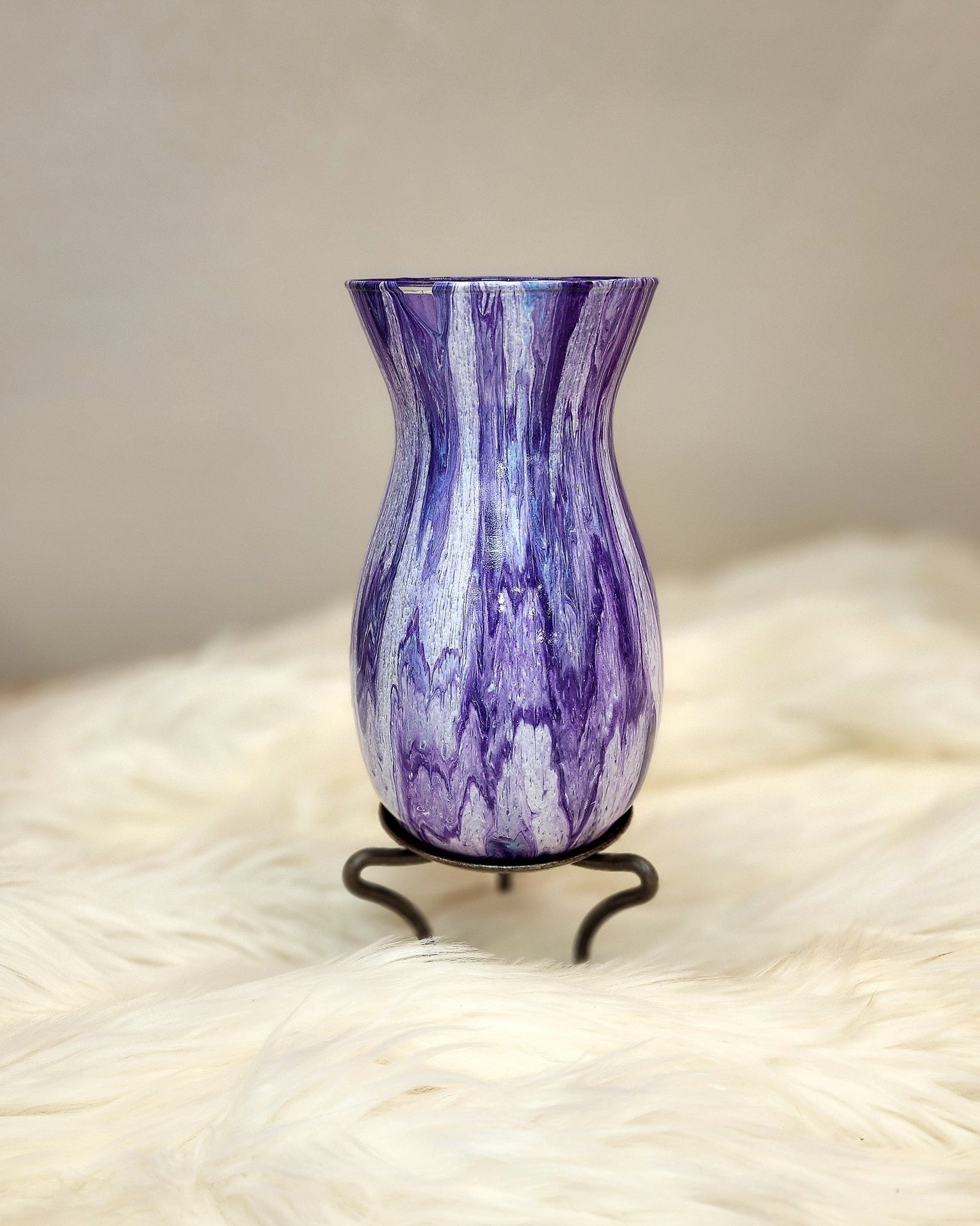 (Purple, Aqua, and White) Acrylic Fluid Art Vase 5"w × 8"h