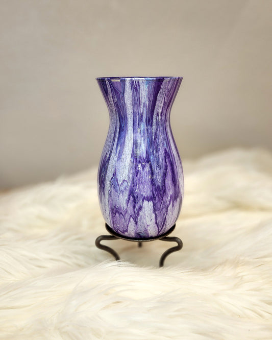 (Purple, Aqua, and White) Acrylic Fluid Art Vase 5"w × 8"h