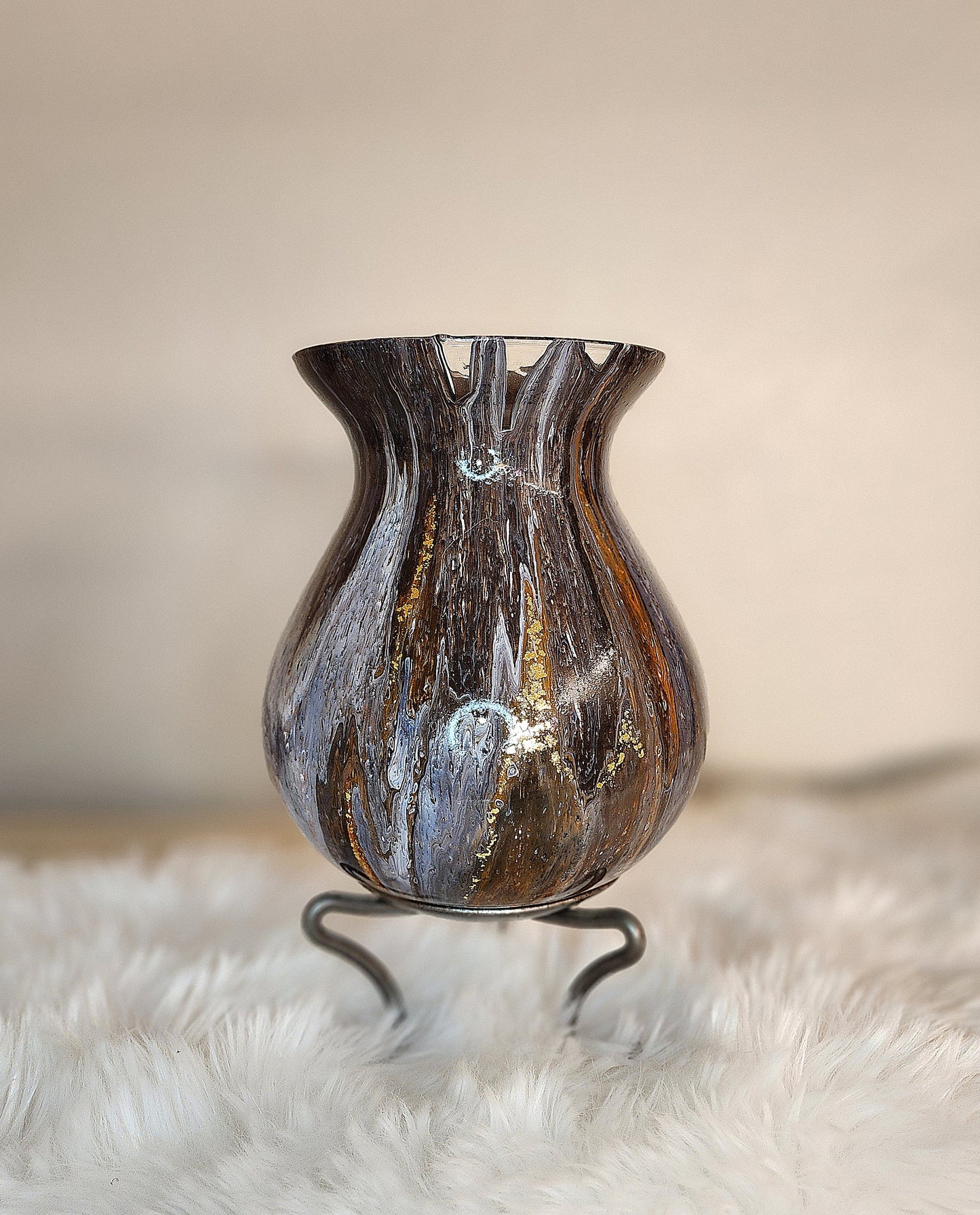 (White, Navy, Brown, Orange,*with gold flake) Acrylic Fluid Art Vase