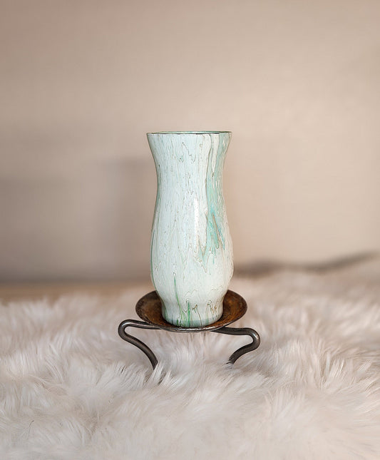 (Aqua, White, and Tan) Acrylic Fluid Art Vase 3"W x 6.5"H