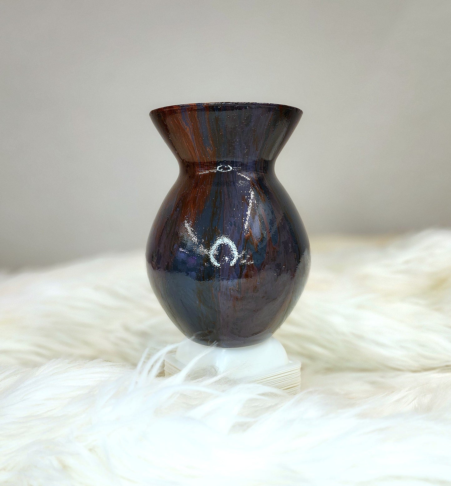 (Navy, Copper, and Dark Purple) Acrylic Fluid Art Vase 4.25"w × 6.5"h
