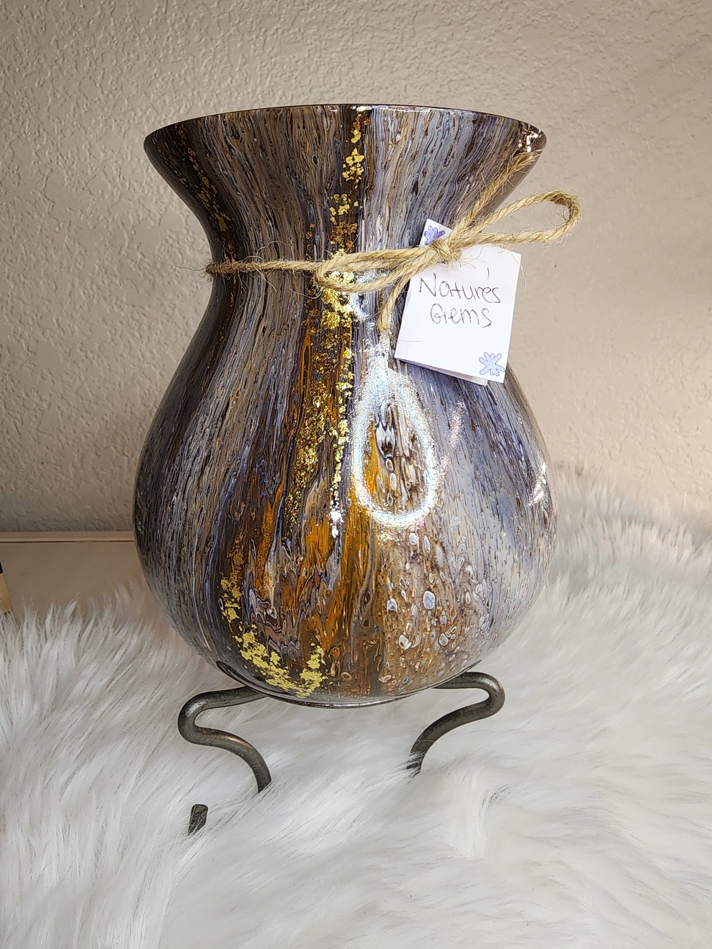 (White, Navy, Brown, Orange,*with gold flake) Acrylic Fluid Art Vase