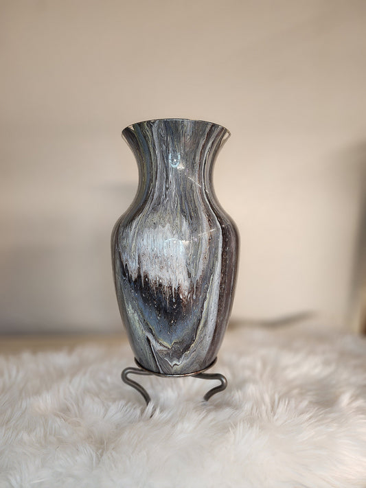 (Blue, Grey, Brown, and White) Acrylic Fluid Art Vase 6.5"W x 11"H