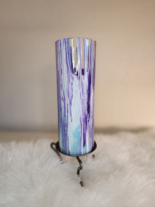 (White, Purple and Baby Blue) Acrylic Fluid Art Vase  3.5"w x 9.5"h