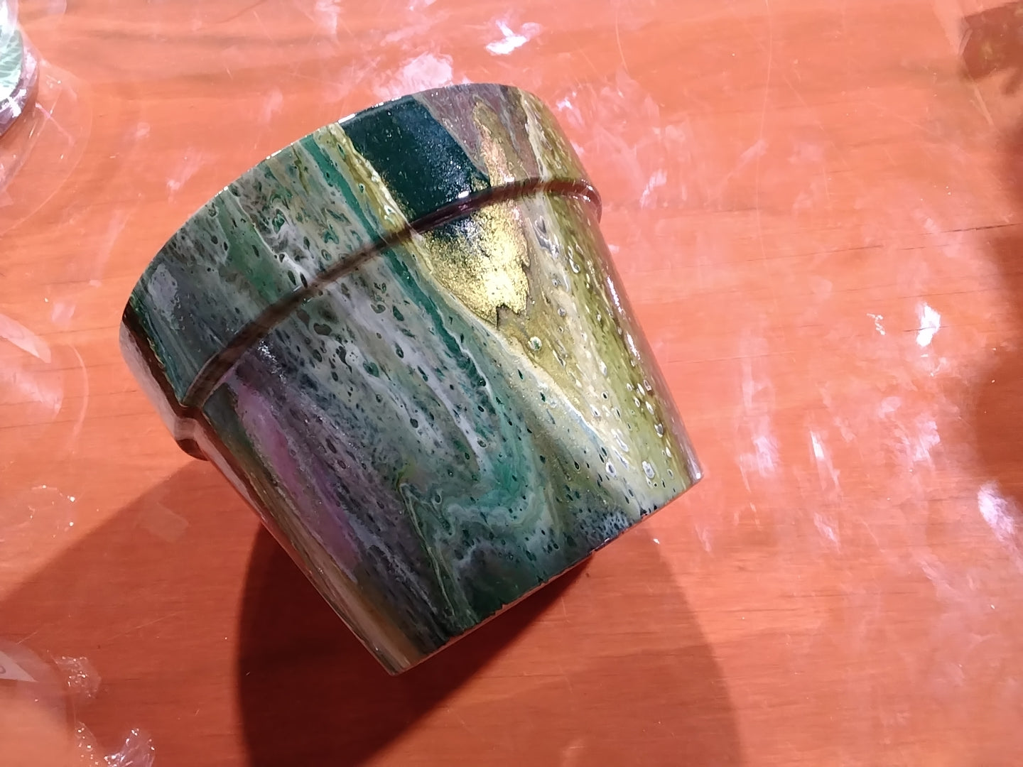 (Green, Gold, White, Red Brown) terracotta pot