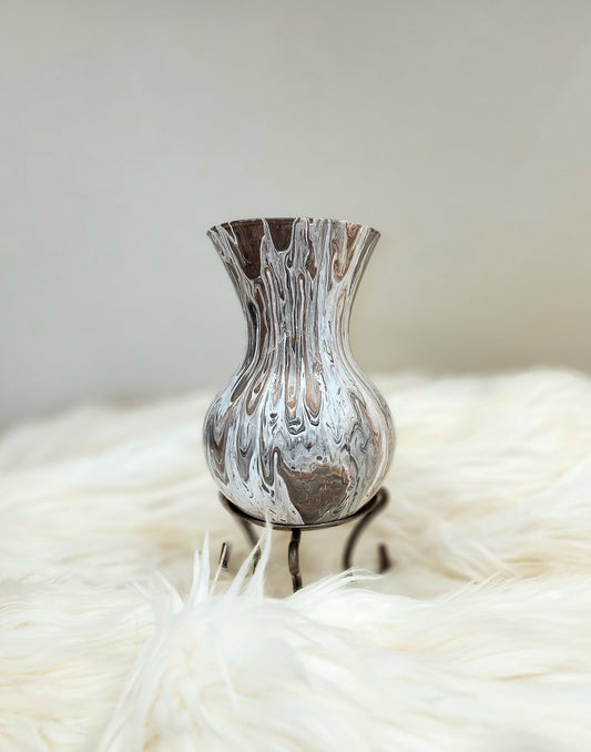 (Copper, Gray, and White) Acrylic Fluid Art Vase 5"w x 7"h