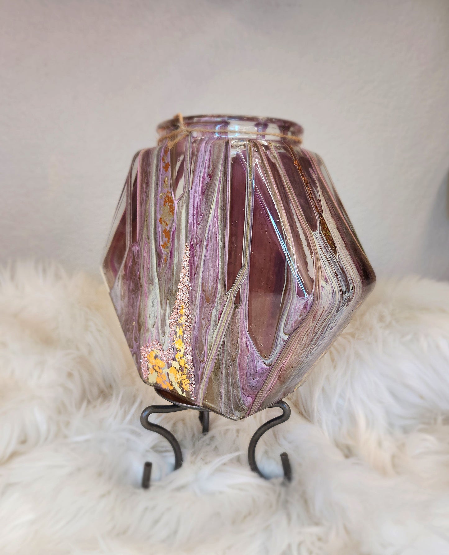 (Pink, White, Tan, Brown with *Sparkle Accents and Gold/Silver Flake) Acrylic Fluid Art Vase 8"W x 8"H