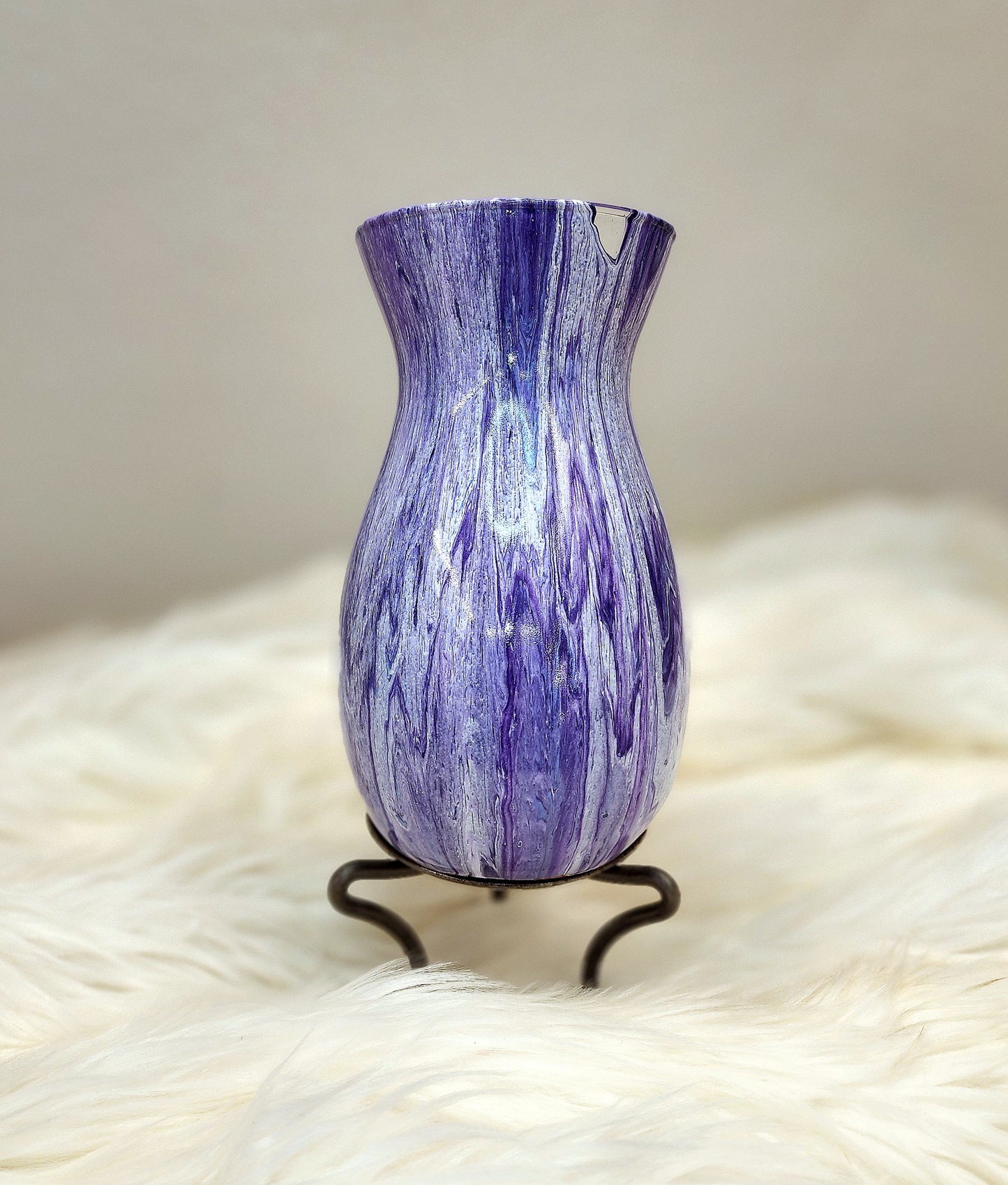 (Purple, Aqua, and White) Acrylic Fluid Art Vase 5"w × 8"h