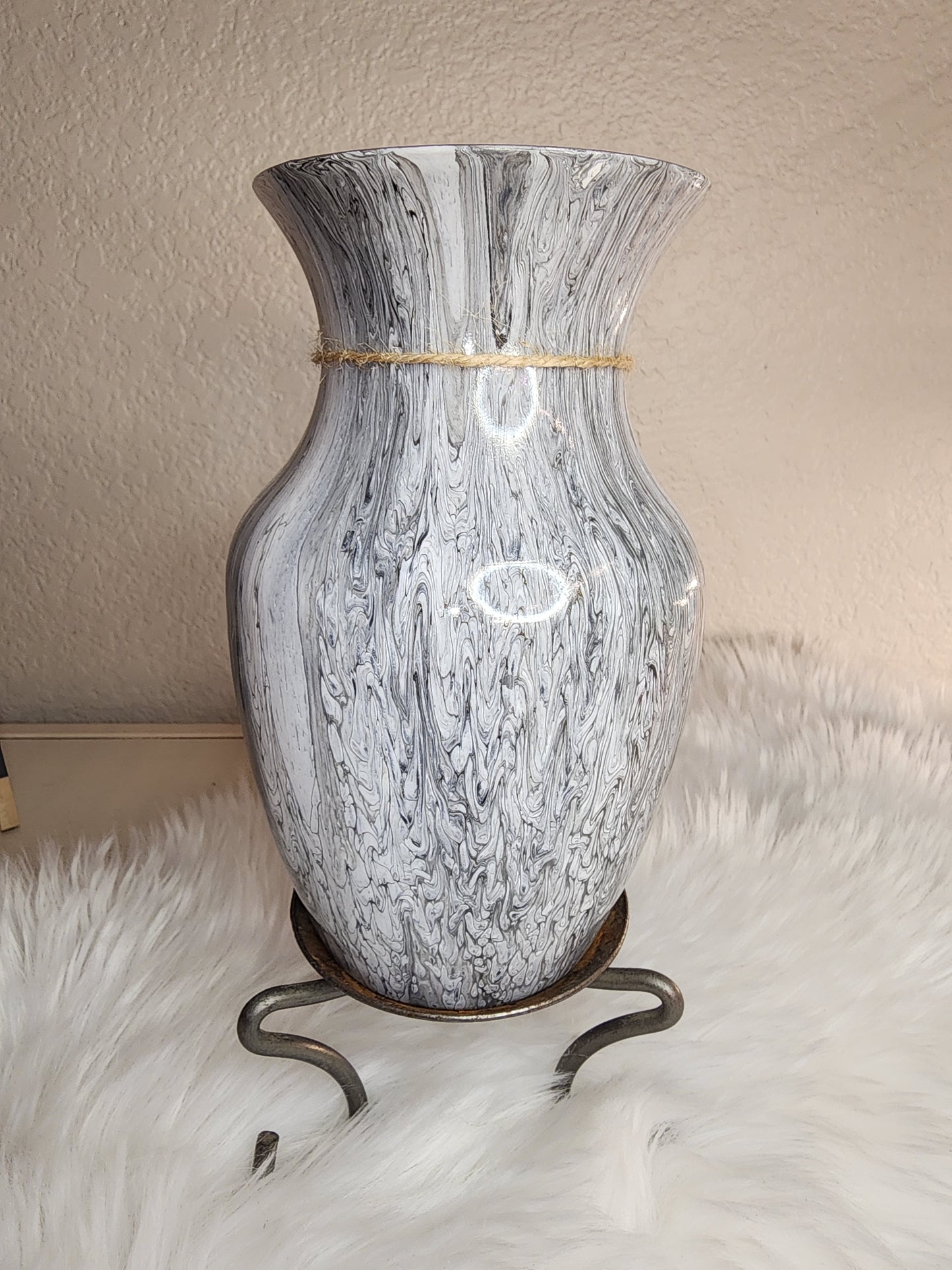 (White, Black, and Grey) Acrylic Fluid Art Vase 5"W x 8"H