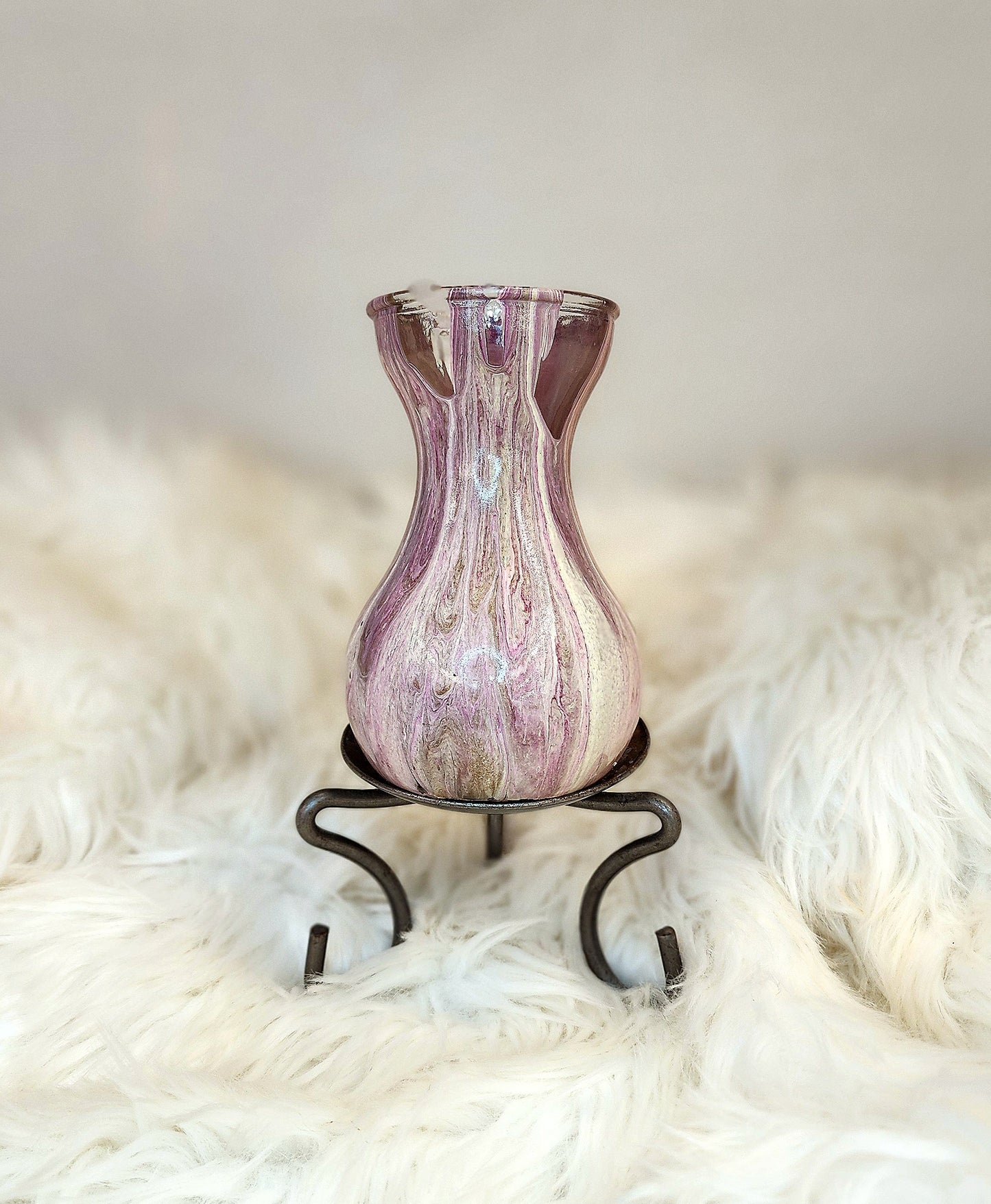 (Pink, White, and Gold) Acrylic Fluid Art Vase 4"W x 6"H
