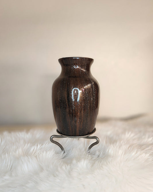 (Black, and Copper with *Gold Sparkle - Woodgrain style) Acrylic Fluid Art Vase 5.5"w by 7"h