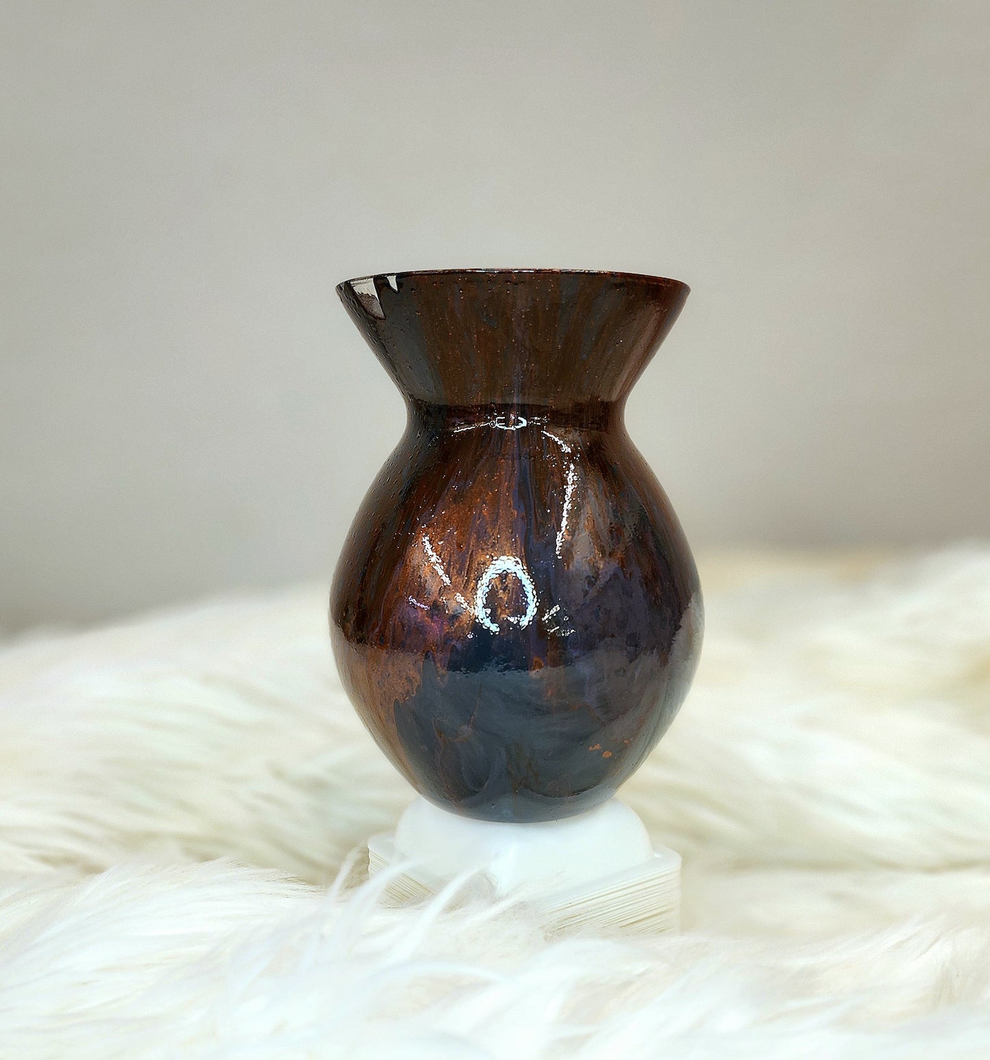 (Navy, Copper, and Dark Purple) Acrylic Fluid Art Vase 4.25"w × 6.5"h