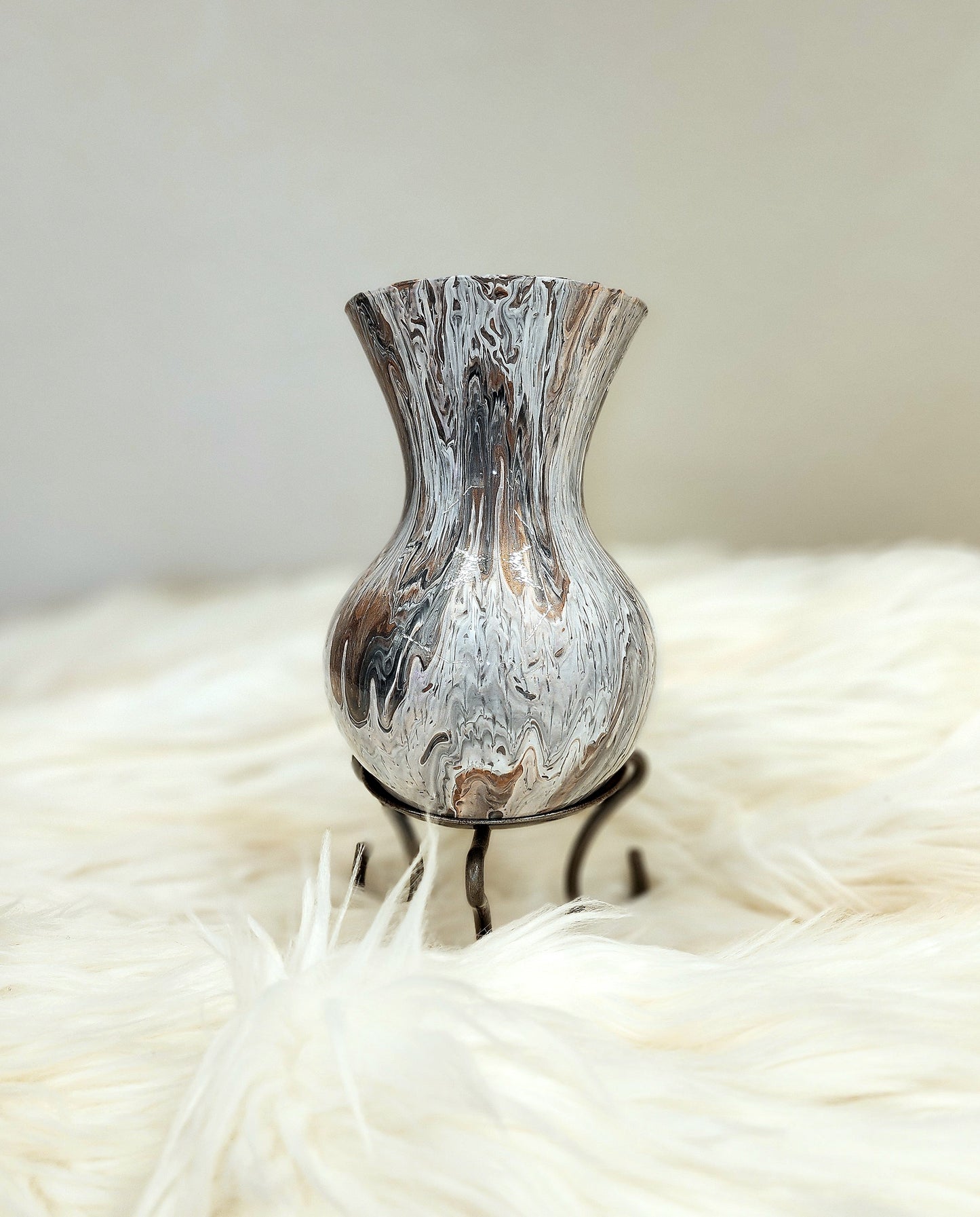 (Copper, Gray, and White) Acrylic Fluid Art Vase 5"w x 7"h