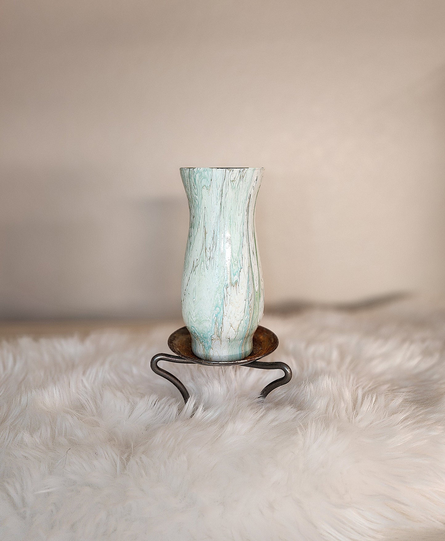 (Aqua, White, and Tan) Acrylic Fluid Art Vase 3"W x 6.5"H