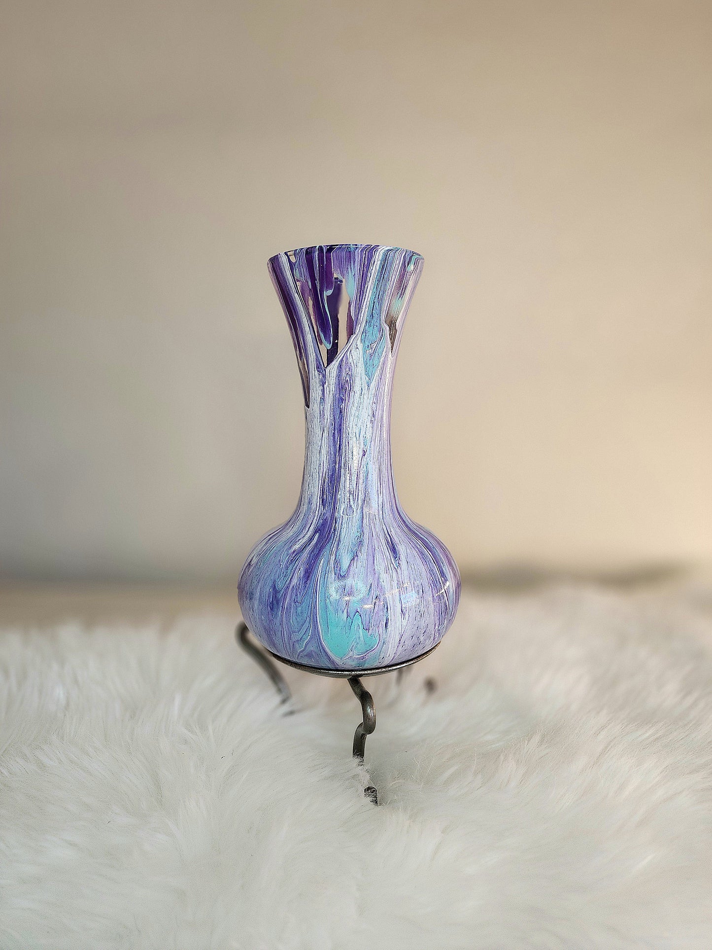 (White, Purple and Baby Blue) Acrylic Fluid Art Vase 3"w x 8"h
