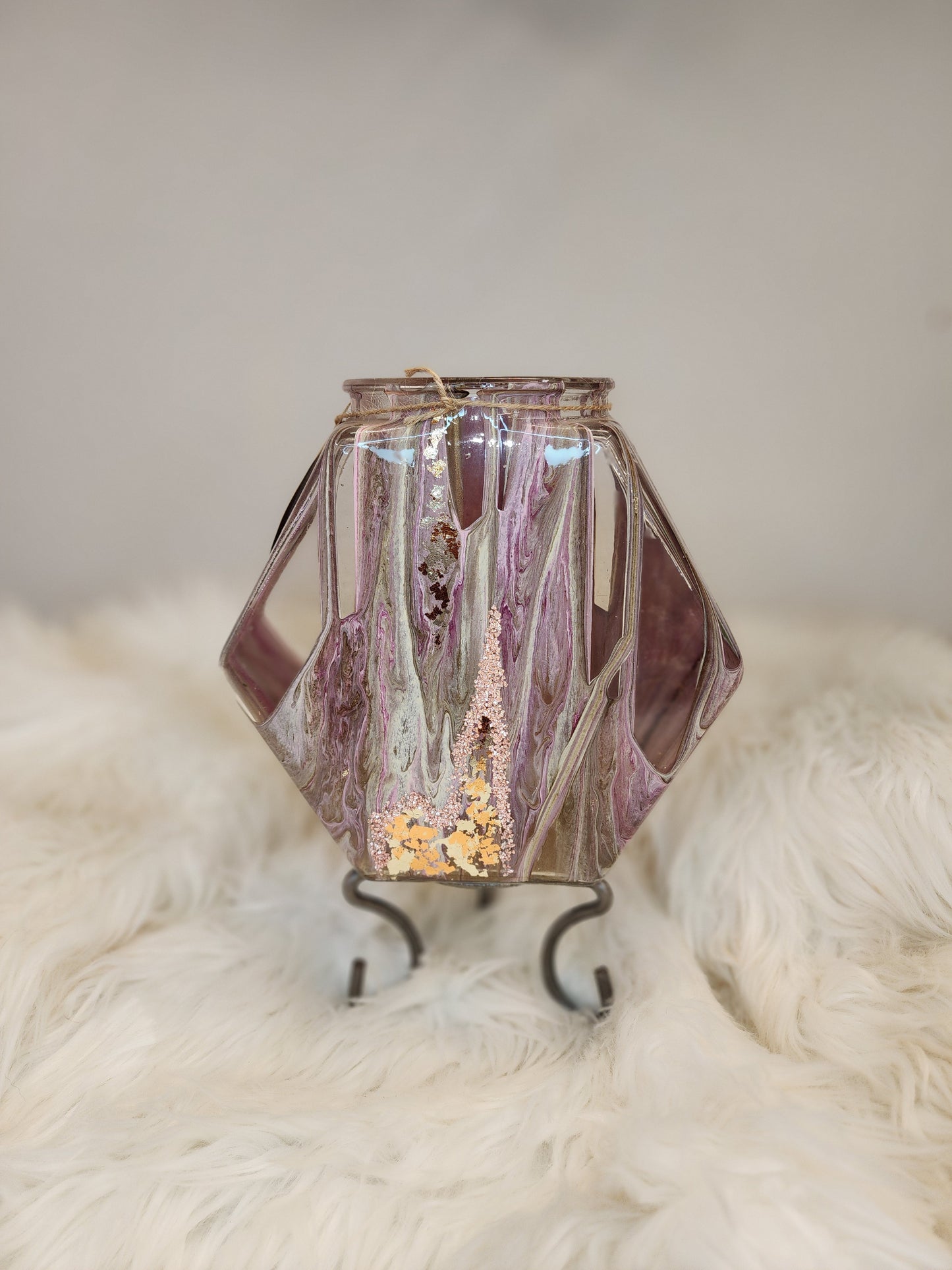 (Pink, White, Tan, Brown with *Sparkle Accents and Gold/Silver Flake) Acrylic Fluid Art Vase 8"W x 8"H