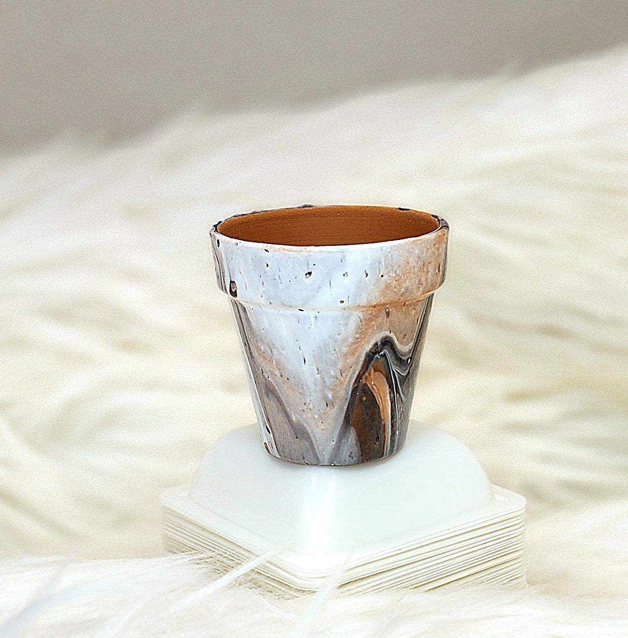 (Copper, Gray, and White) Acrylic Fluid Art Pot 2.5"w × 2.5"h