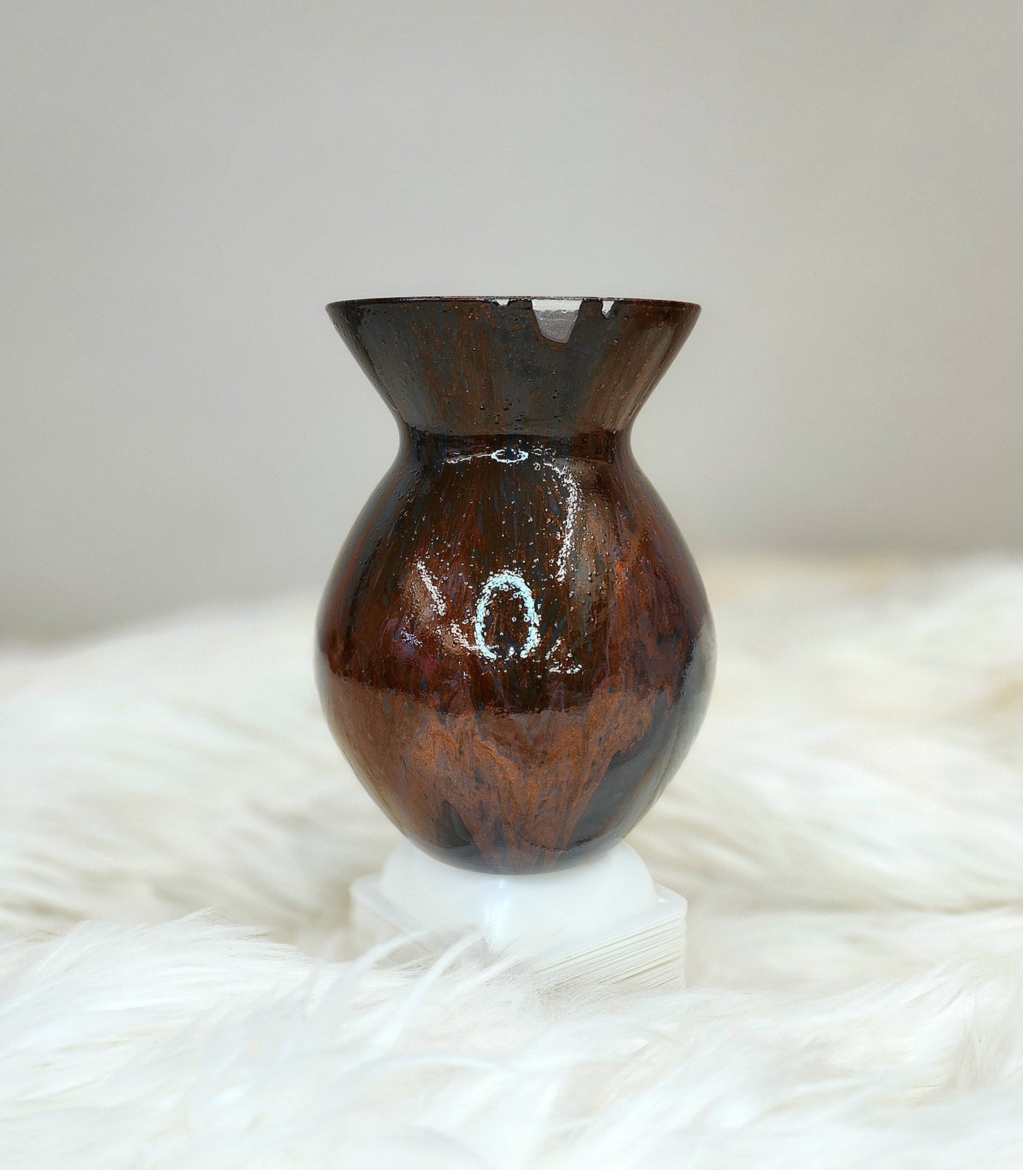 (Navy, Copper, and Dark Purple) Acrylic Fluid Art Vase 4.25"w × 6.5"h
