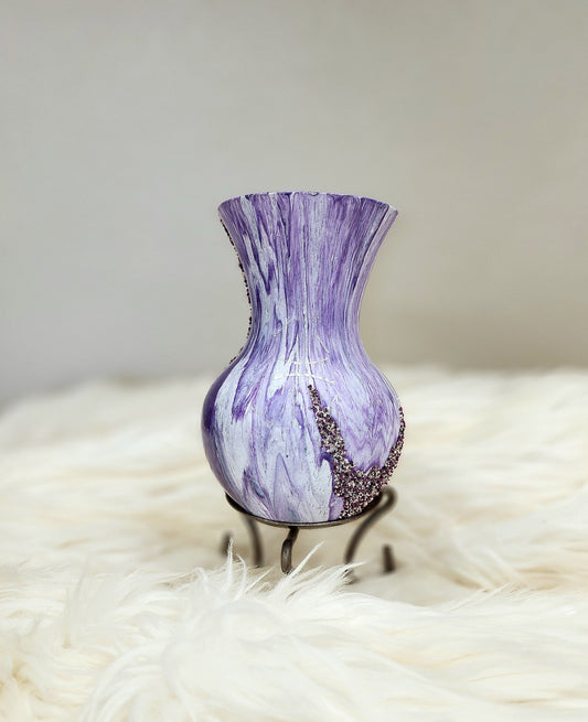 (Purple, Aqua, and White with Sparkle Accents) Acrylic Fluid Art Vase 5.5"w x 7"h
