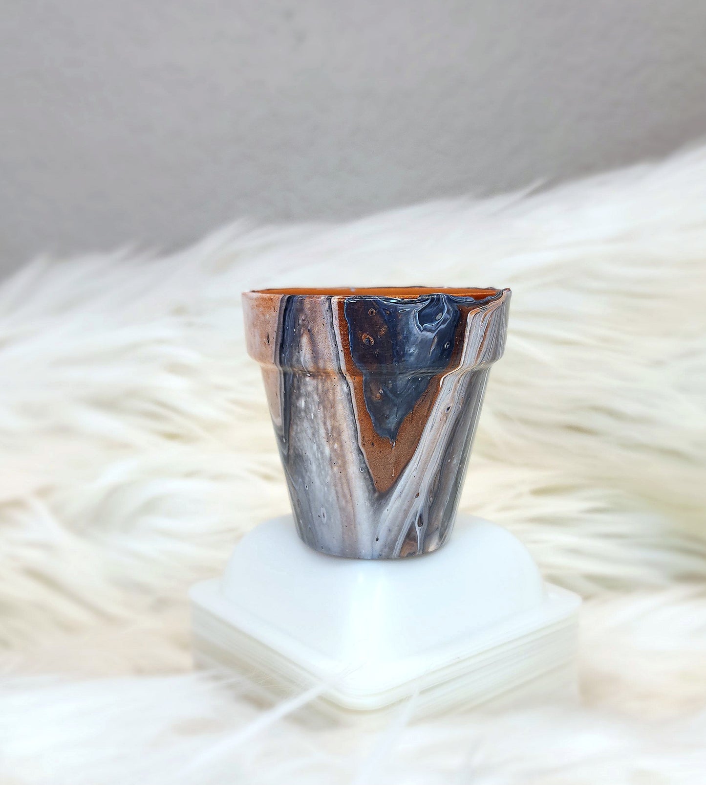 (Copper, Gray, and White) Acrylic Fluid Art Pot 2.5"w × 2.5"h