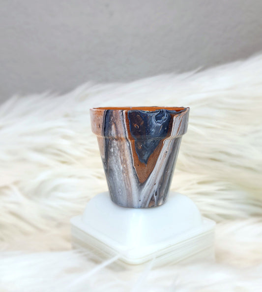 (Copper, Gray, and White) Acrylic Fluid Art Pot 2.5"w × 2.5"h