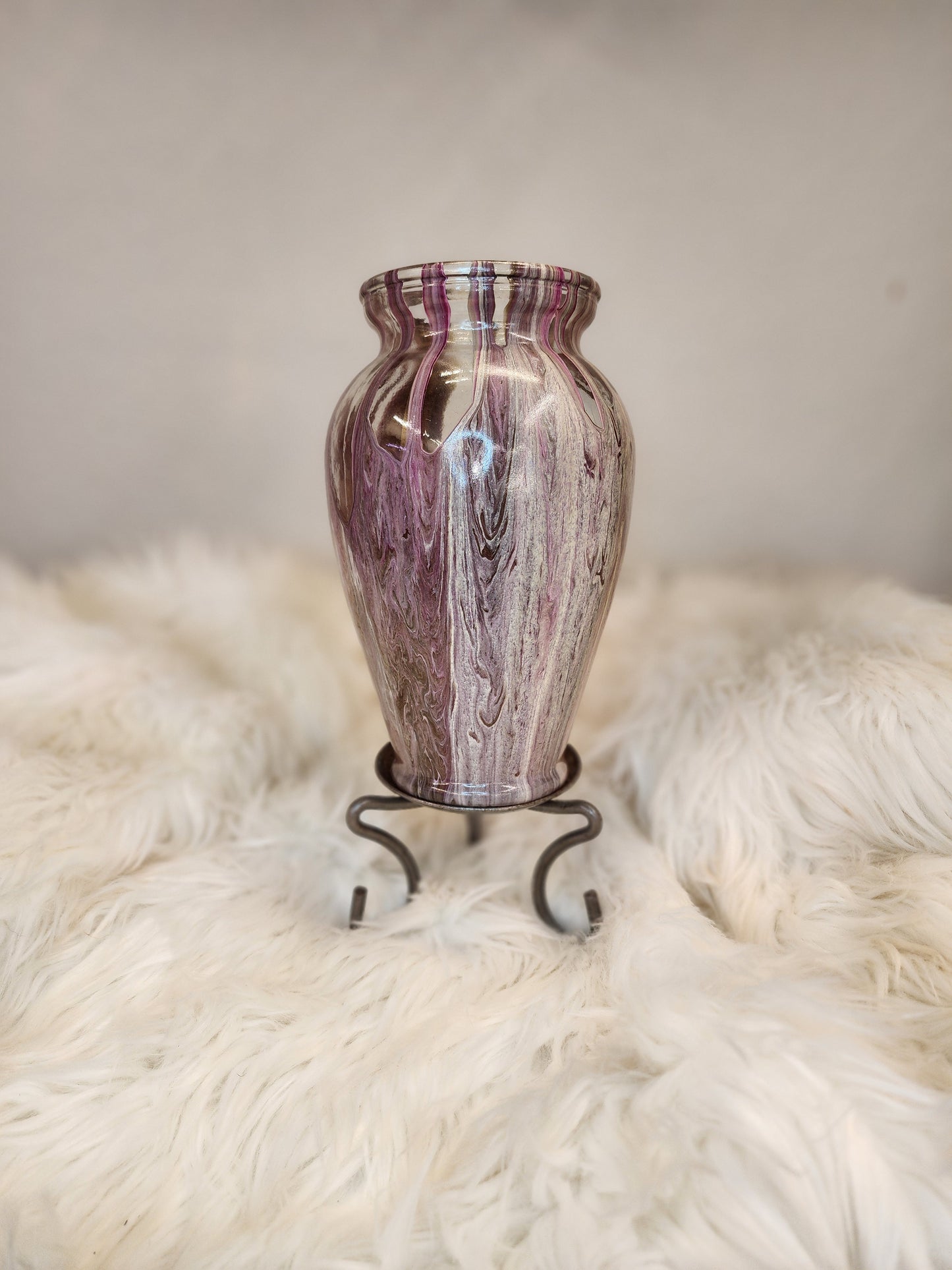 (Pink, White, and Tan) Acrylic Fluid Art Vase 6"W x 9"H