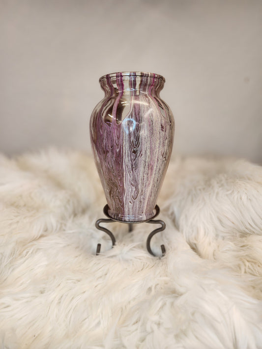 (Pink, White, and Tan) Acrylic Fluid Art Vase 6"W x 9"H