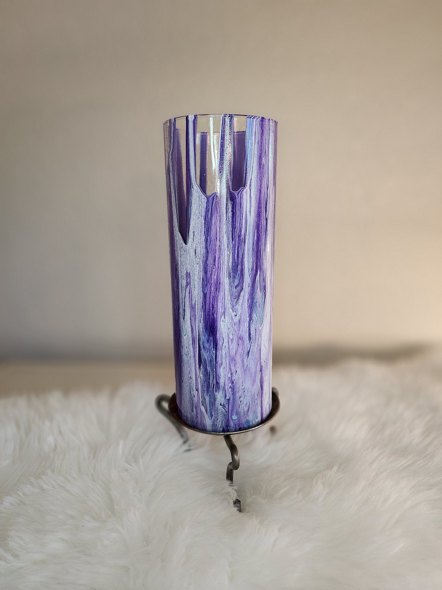 (White, Purple and Baby Blue) Acrylic Fluid Art Vase  3.5"w x 9.5"h