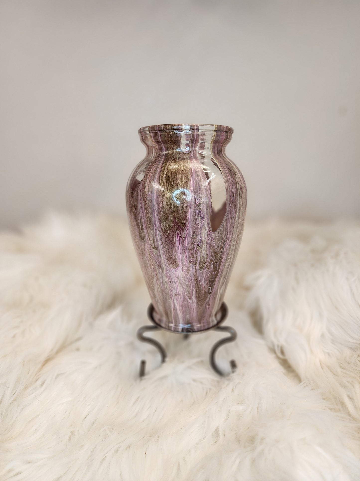 (Pink, White, and Tan) Acrylic Fluid Art Vase 6"W x 9"H