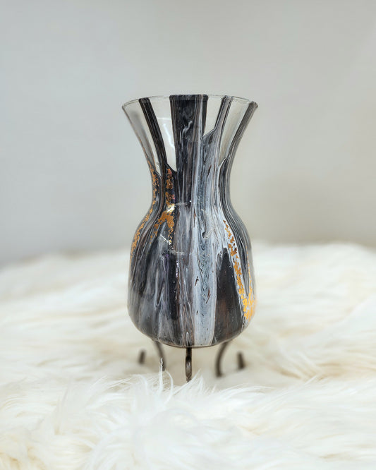 (Copper, Gray, and White with Gold Flake) Acrylic Fluid Art Vase 5.5"w x 8.5"h