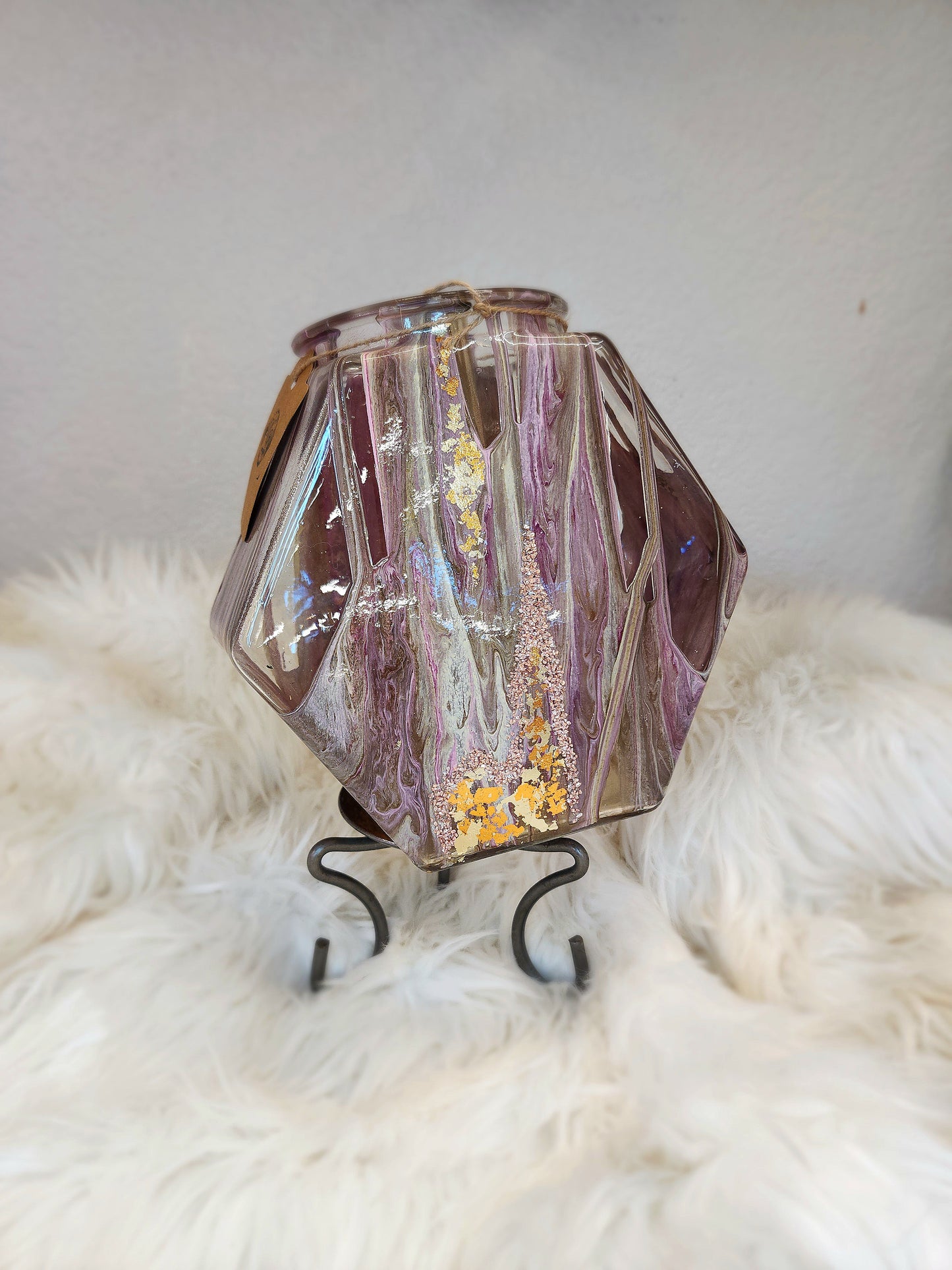 (Pink, White, Tan, Brown with *Sparkle Accents and Gold/Silver Flake) Acrylic Fluid Art Vase 8"W x 8"H