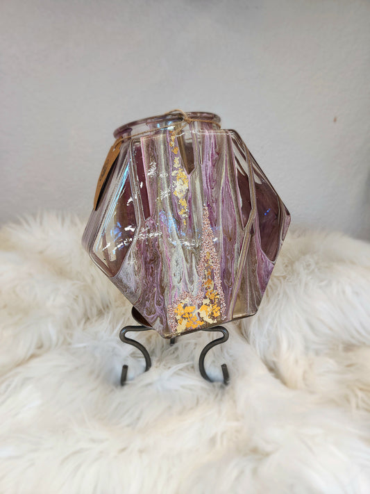 (Pink, White, Tan, Brown with *Sparkle Accents and Gold/Silver Flake) Acrylic Fluid Art Vase 8"W x 8"H