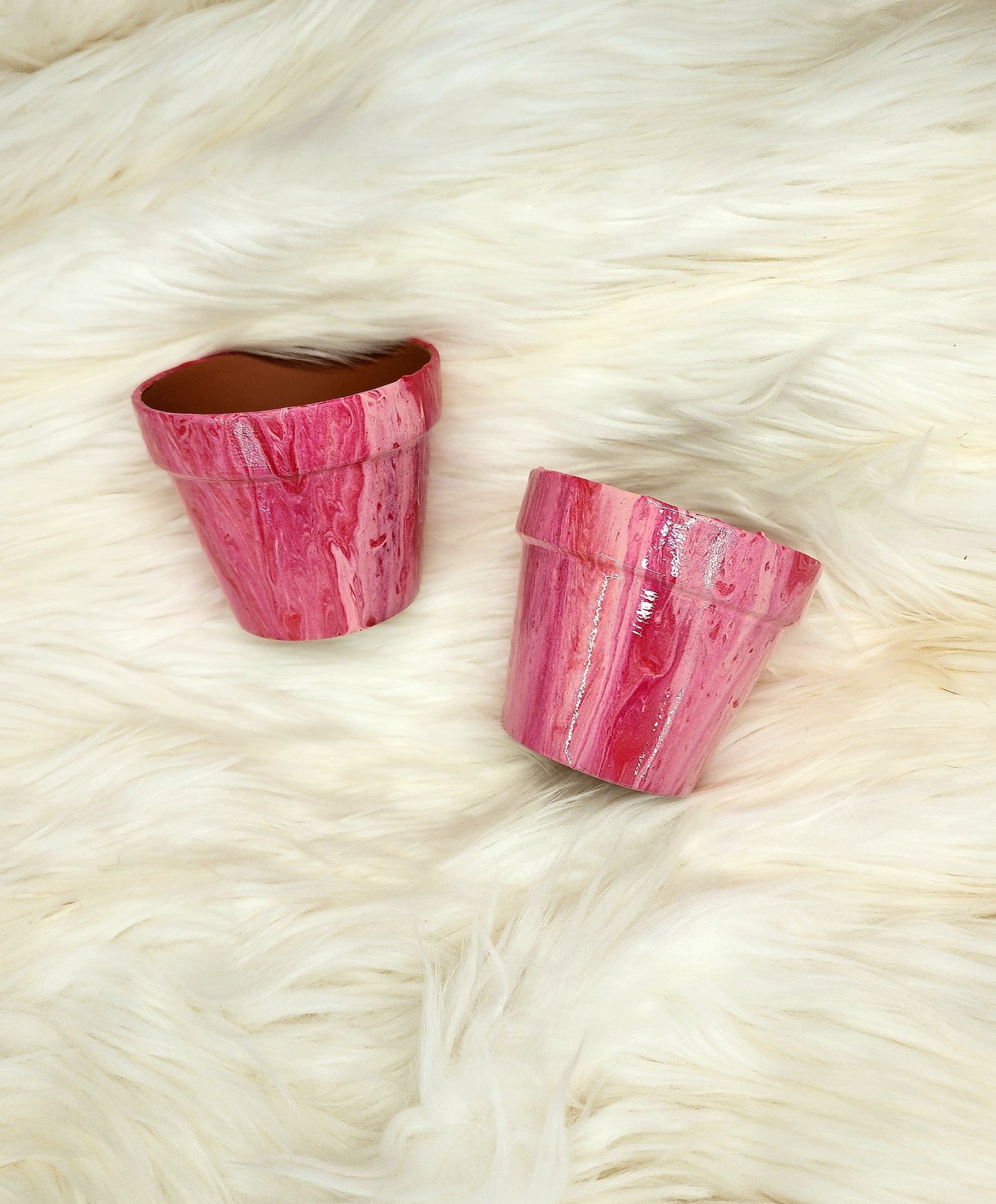 (Pink, Red, and Magenta) Acrylic Fluid Art Pots - (Set of 2) 4"w x 3.5"h
