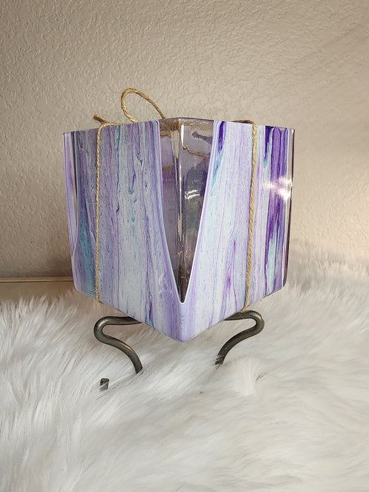 (Purple, Aqua, and White) Acrylic Fluid Art Vase 4.5"W x 4.5"H