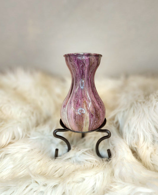 (Pink, White, and Gold) Acrylic Fluid Art Vase 4"W x 6"H