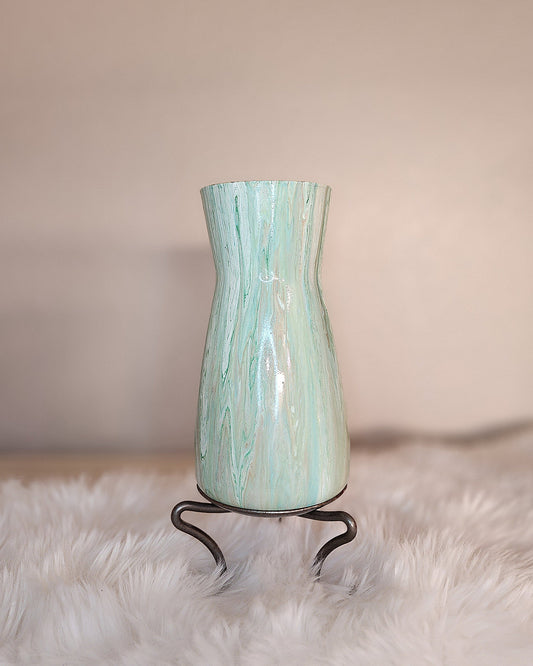 (Aqua, White, and Tan) Acrylic Fluid Art Vase 4"W x8"H