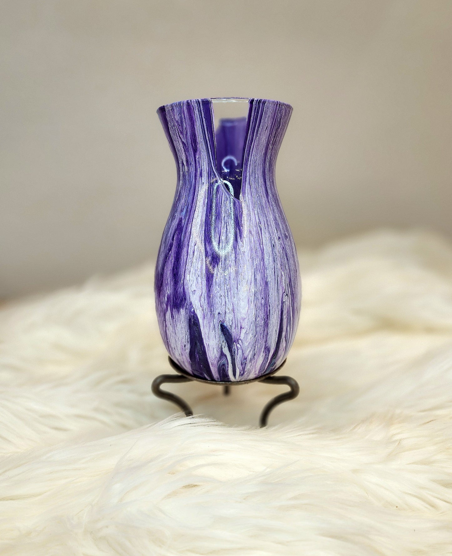 (Purple, Aqua, and White) Acrylic Fluid Art Vase 5"w × 8"h