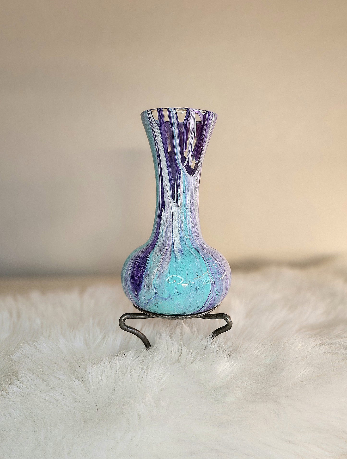 (White, Purple and Baby Blue) Acrylic Fluid Art Vase 3"w x 8"h